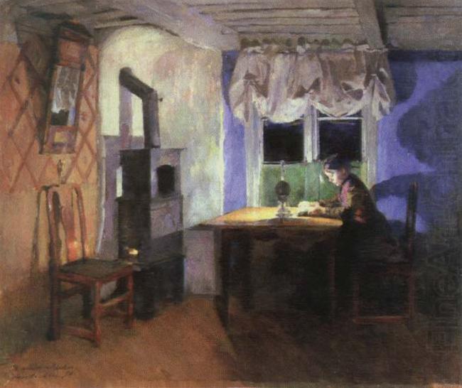 Harriet Backer by lamplight oil painting picture